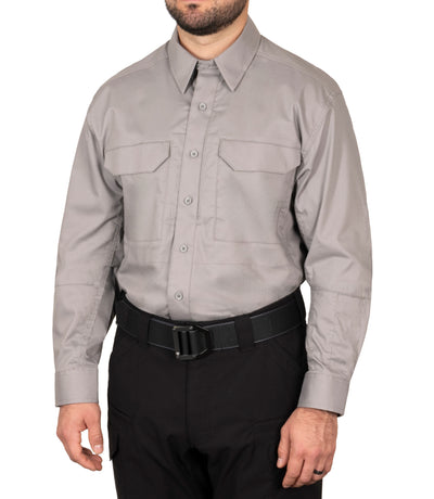 Front 1/4 of Men's V2 Tactical Shirt in Nickel Grey