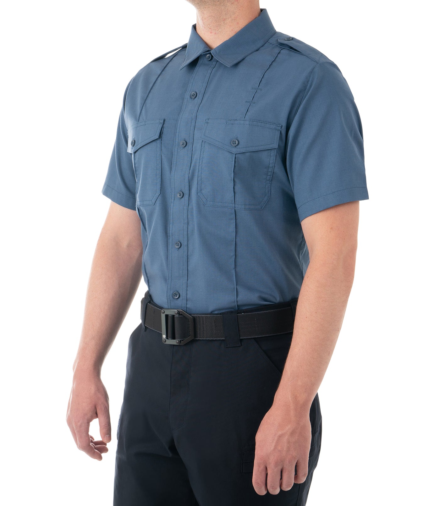 Side of Men's Pro Duty Uniform Short Sleeve Shirt in French Blue