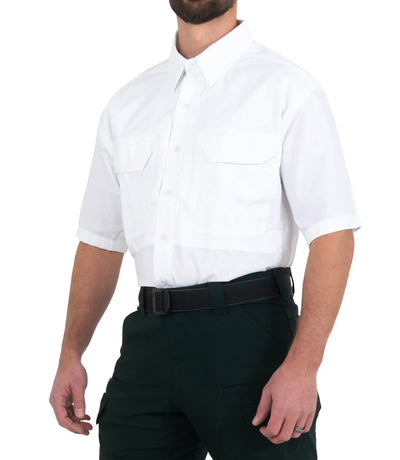 Side of Men's V2 Tactical Short Sleeve Shirt in White