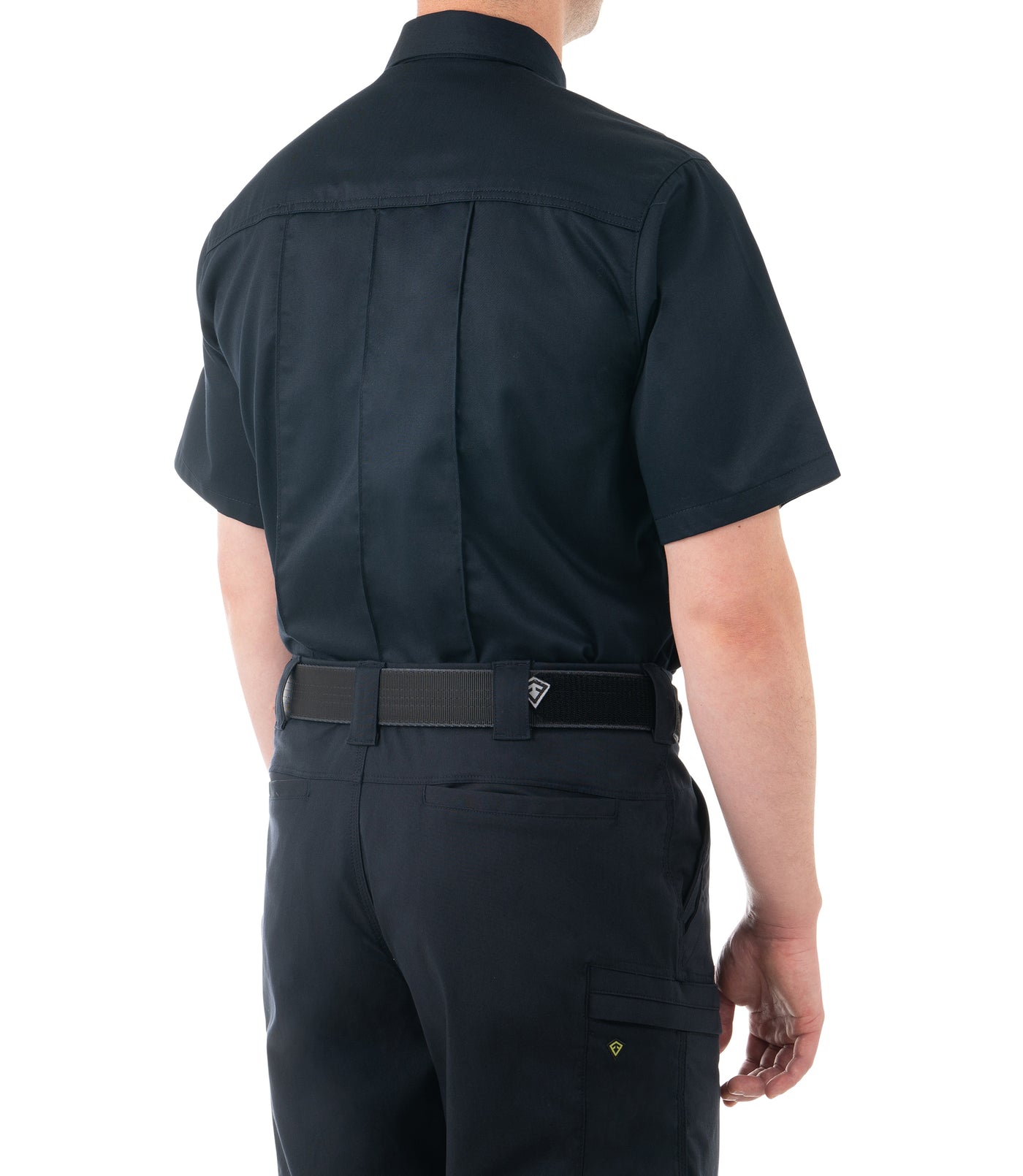 Side of Men's Cotton Station Short Sleeve Shirt in Midnight Navy