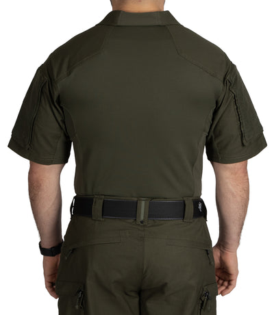 Back of Men's Defender Short Sleeve Shirt in OD Green