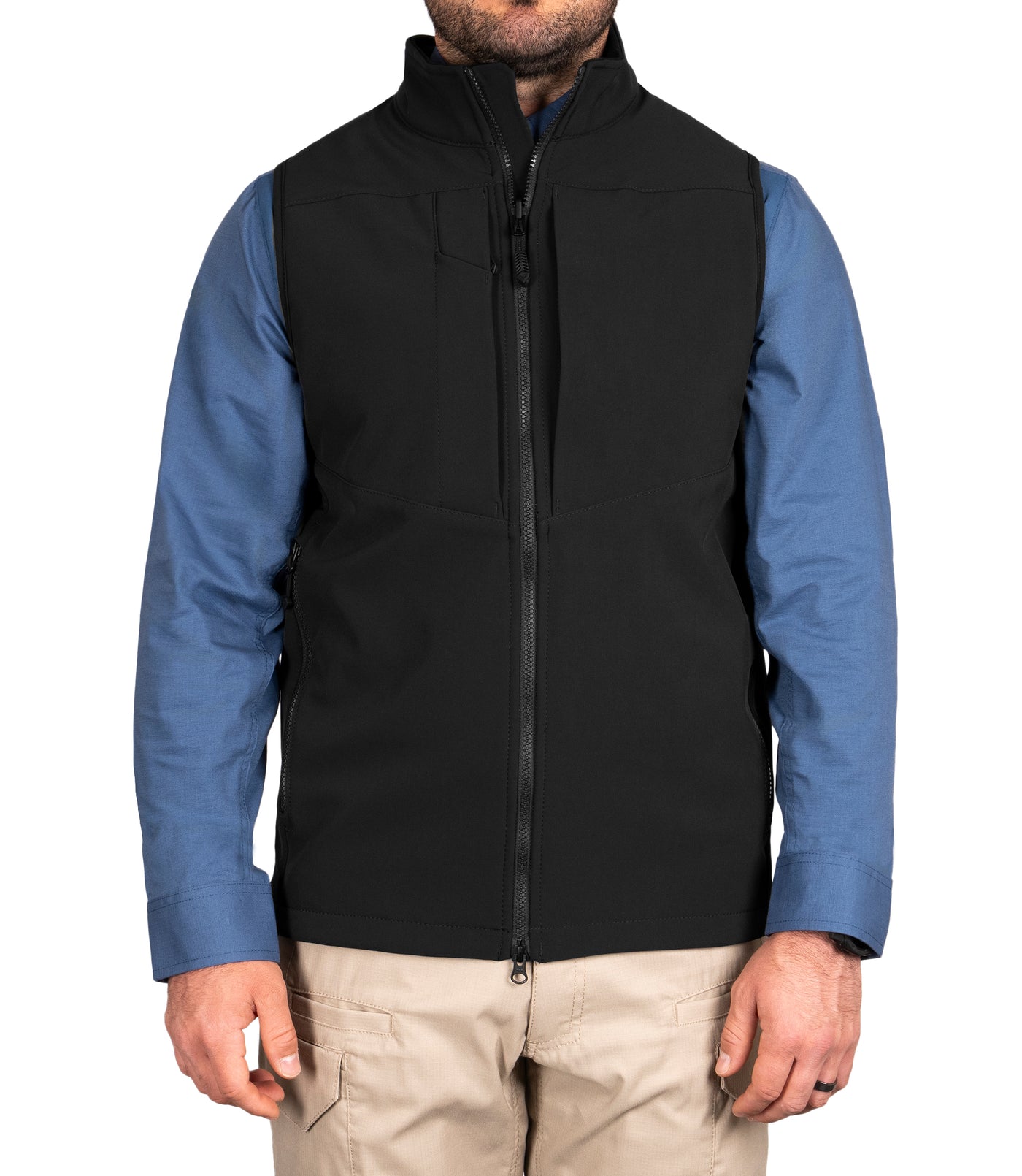 Front of Men's Tactix Softshell Vest in Black