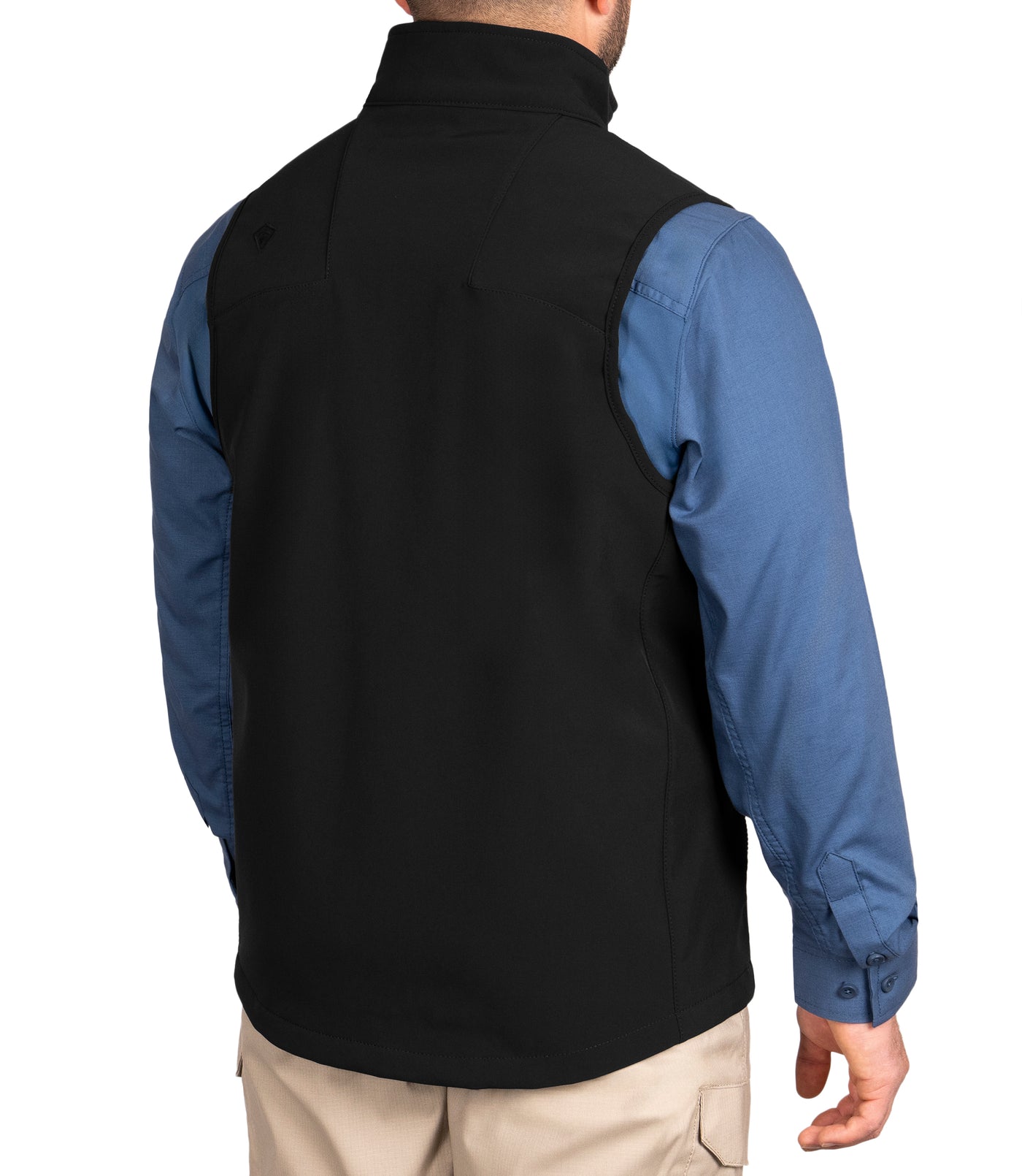 Back 1/4 of Men's Tactix Softshell Vest in Black