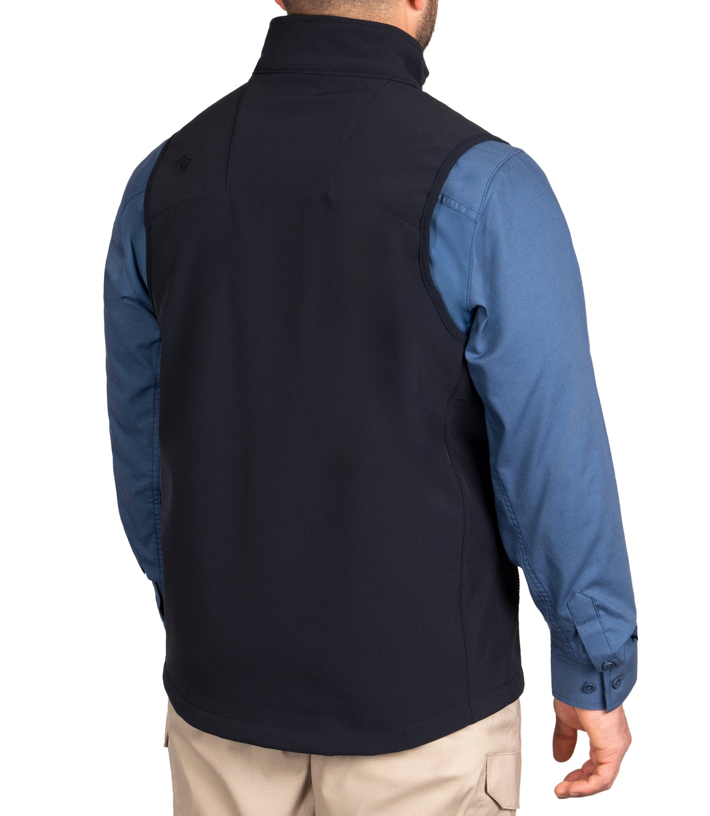 Back 1/4 View of Tactix Softshell Vest in Midnight Navy