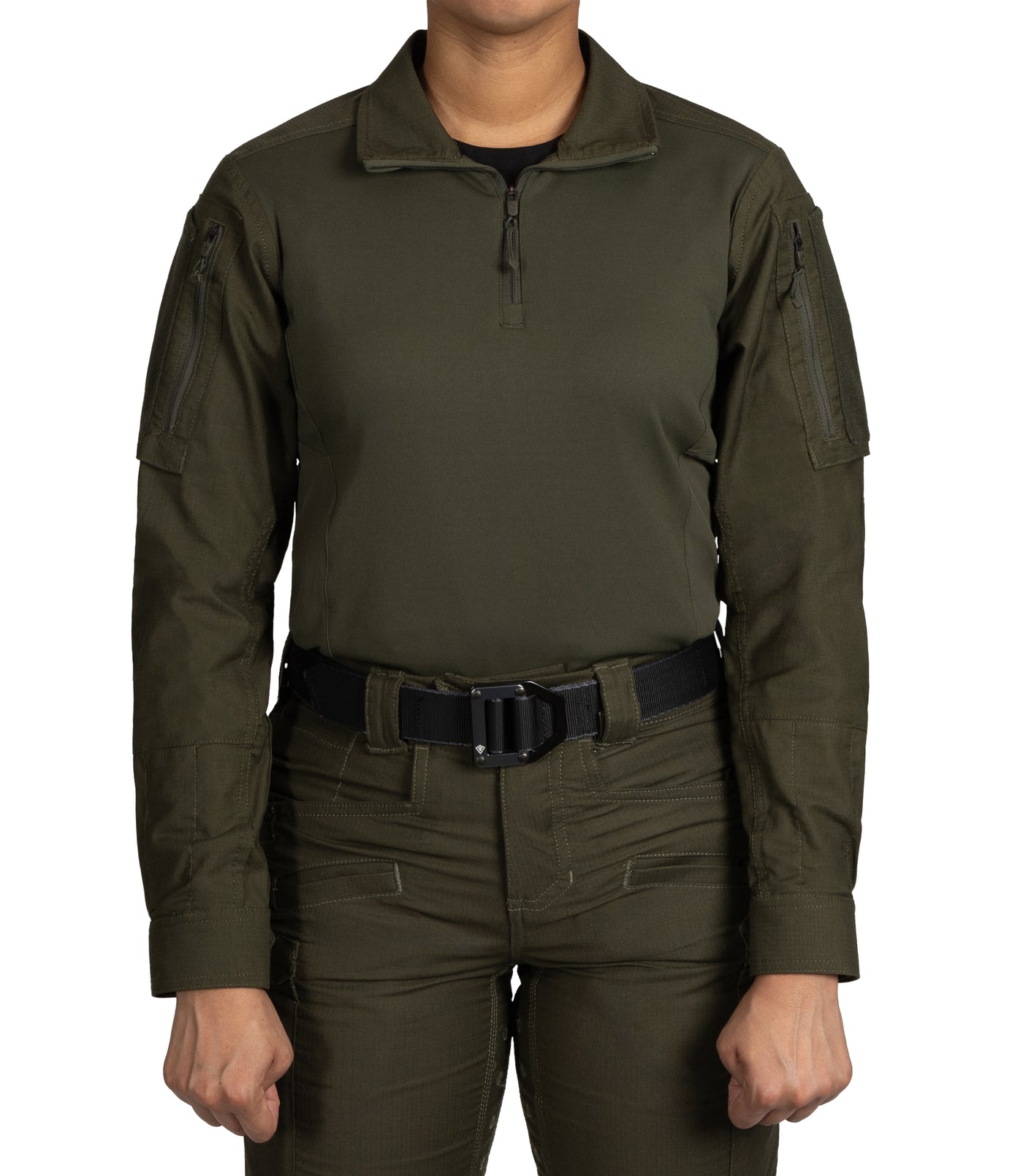 Front of Women's Defender Shirt in OD Green