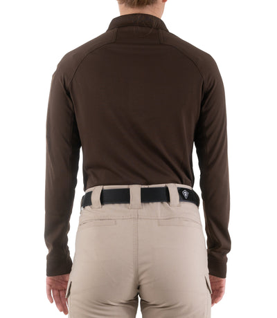 Back of Women's Performance Long Sleeve Polo in Kodiak Brown