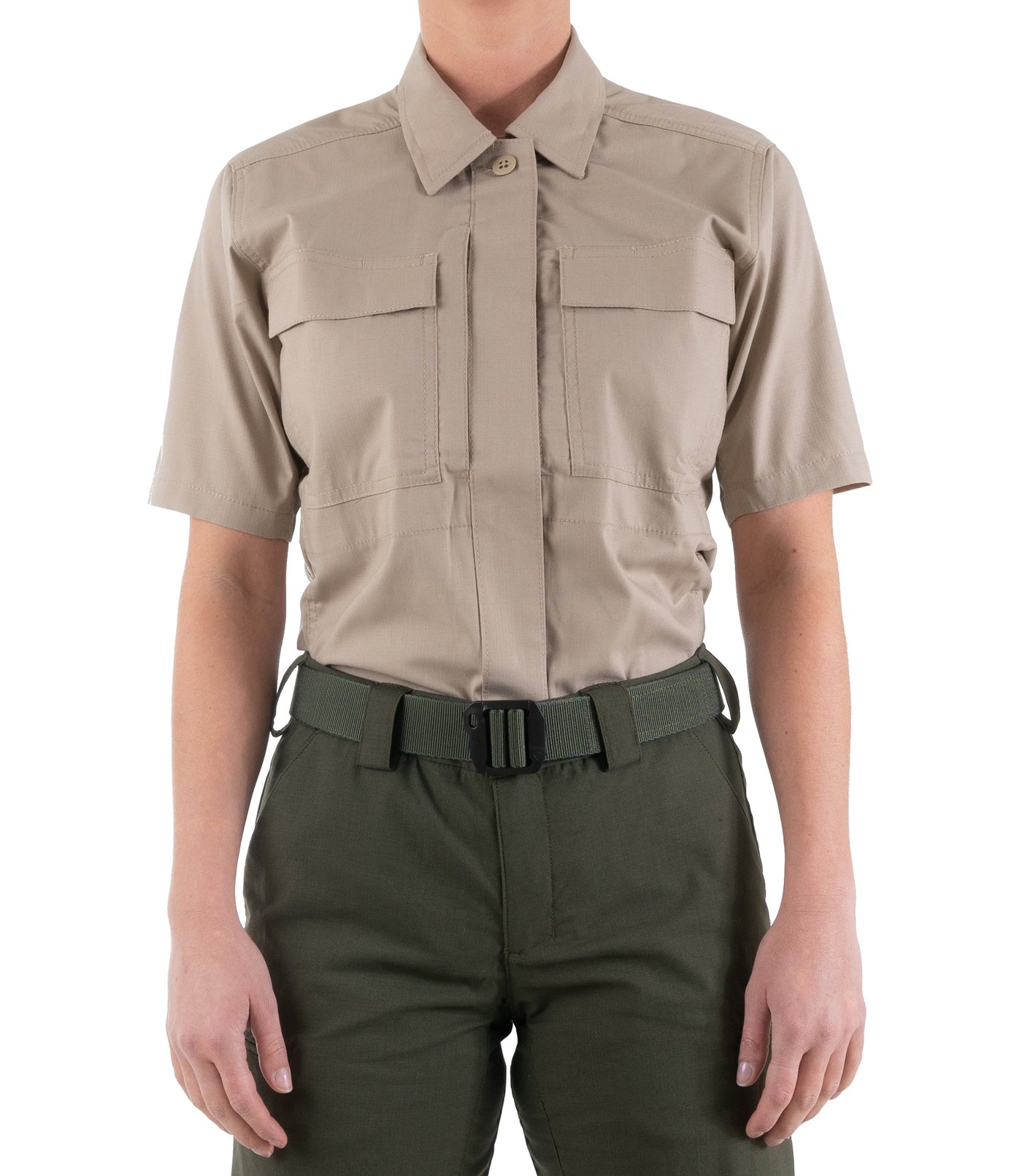 Front of Women's V2 BDU Short Sleeve Shirt in Khaki