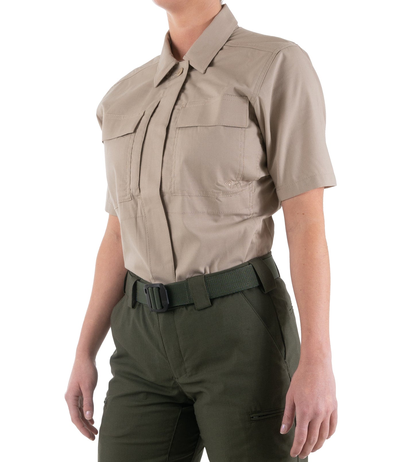 Side of Women's V2 BDU Short Sleeve Shirt in Khaki