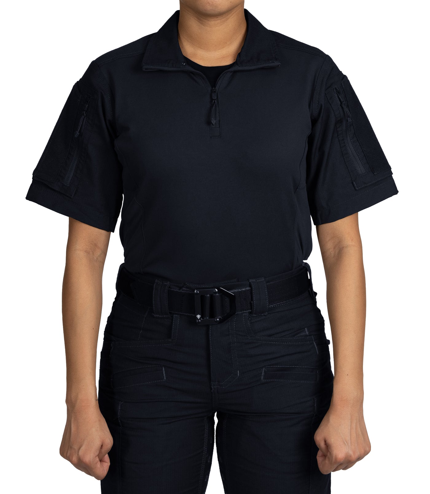 Front of Women's Defender Short Sleeve Shirt in Midnight Navy