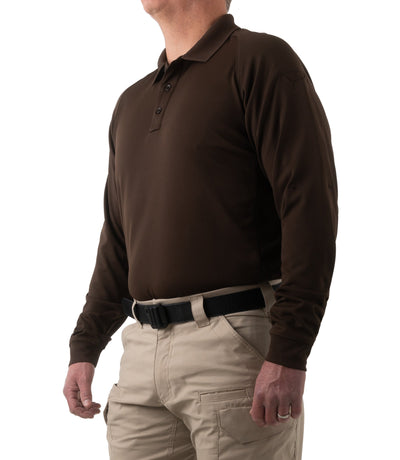 Side of Men's Performance Long Sleeve Polo in Kodiak Brown