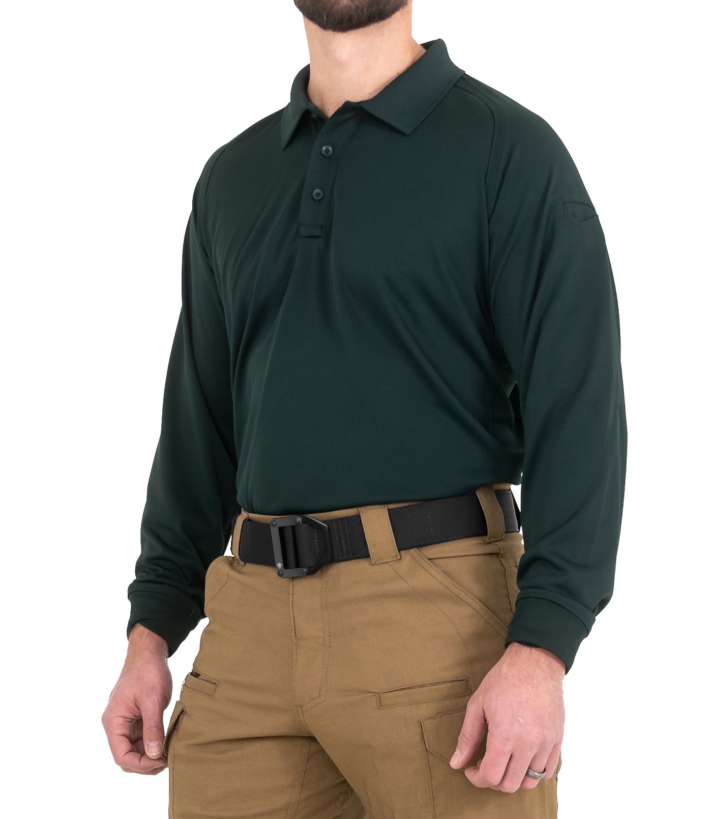 Side of Men's Performance Long Sleeve Polo in Spruce Green