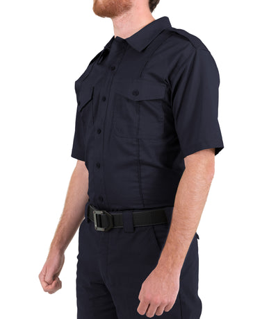 Side of Men's Pro Duty Uniform Short Sleeve Shirt in Midnight Navy