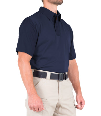 Side of Men's V2 Pro Performance Short Sleeve Shirt in Midnight Navy