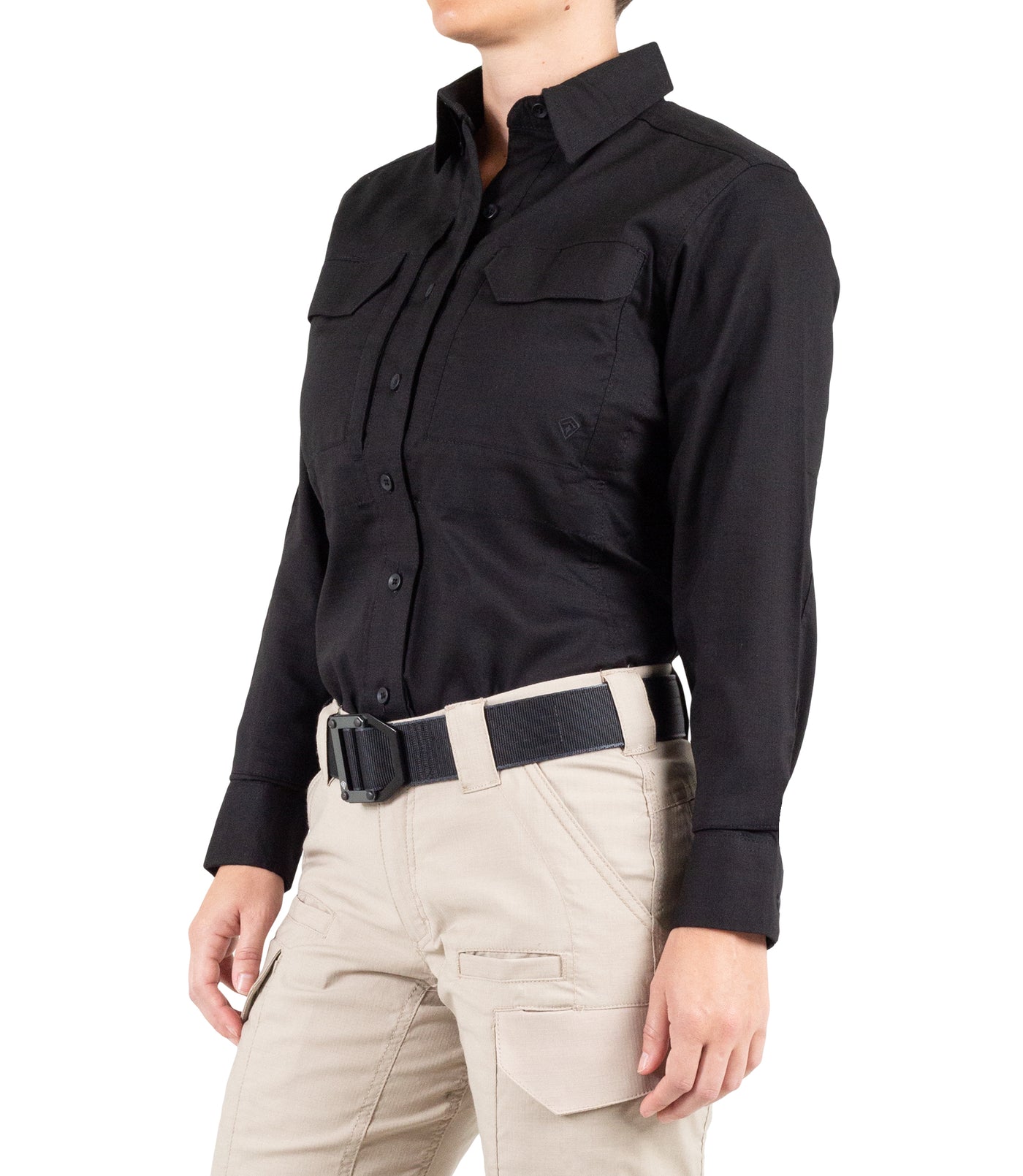 Side of Women's V2 Tactical Long Sleeve Shirt in Black