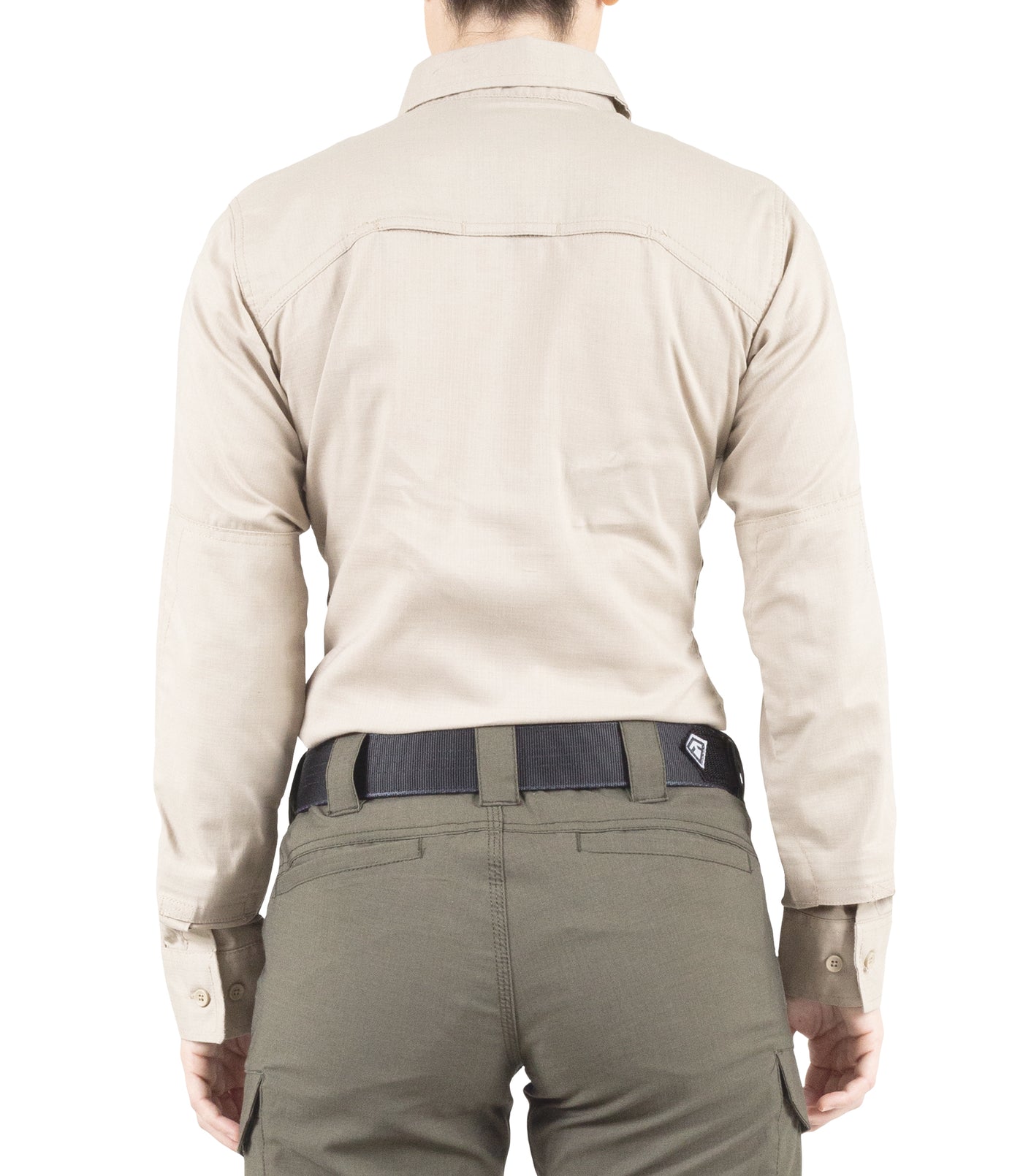 Back of Women's V2 Tactical Long Sleeve Shirt in Khaki