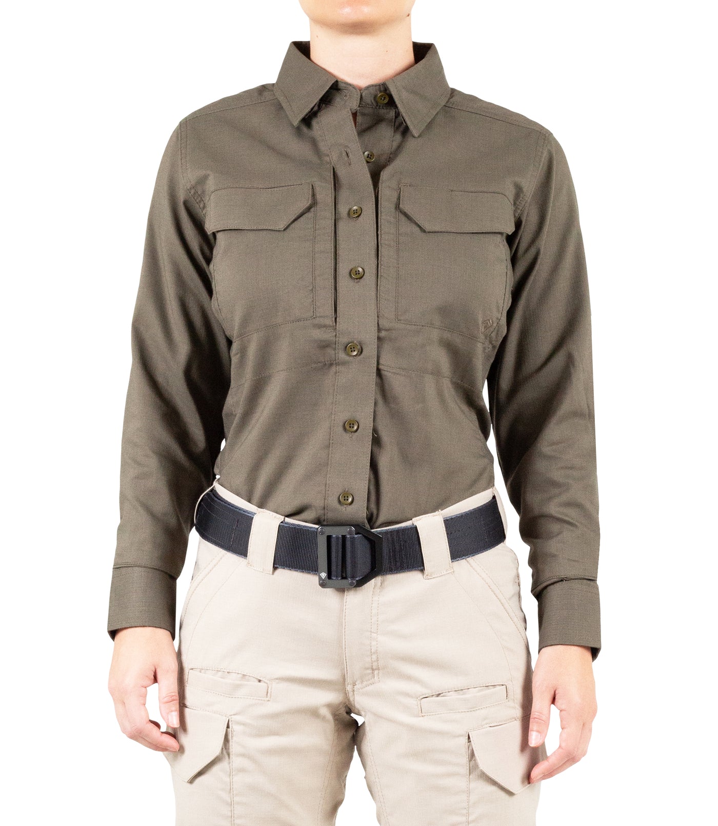 Front of Women's V2 Tactical Long Sleeve Shirt in Ranger Green