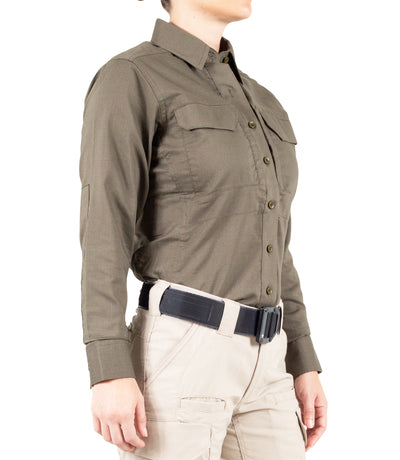 Side of Women's V2 Tactical Long Sleeve Shirt in Ranger Green