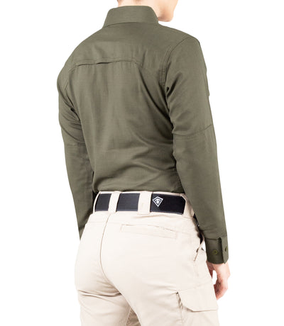 Side of Women's V2 Tactical Long Sleeve Shirt in OD Green