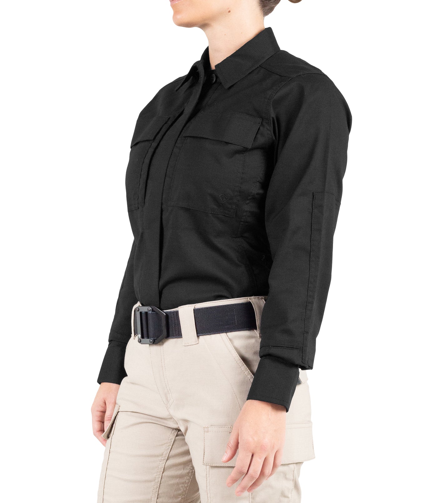 Side of Women's V2 BDU Long Sleeve Shirt in Black