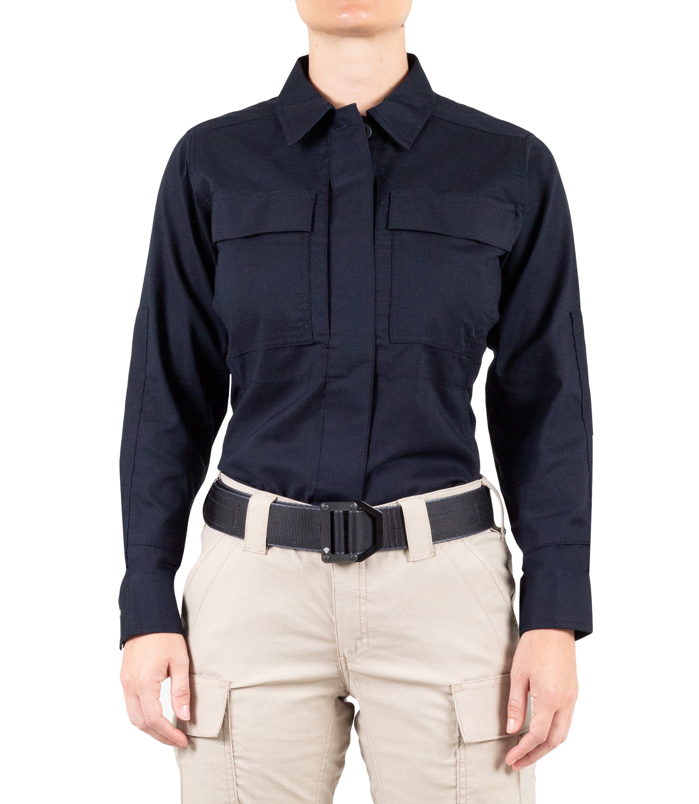 Front of Women's V2 BDU Long Sleeve Shirt in Midnight Navy