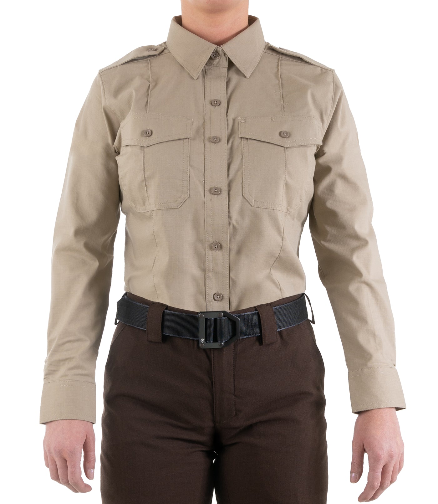 Front of Women's Pro Duty Uniform Shirt in Silver Tan