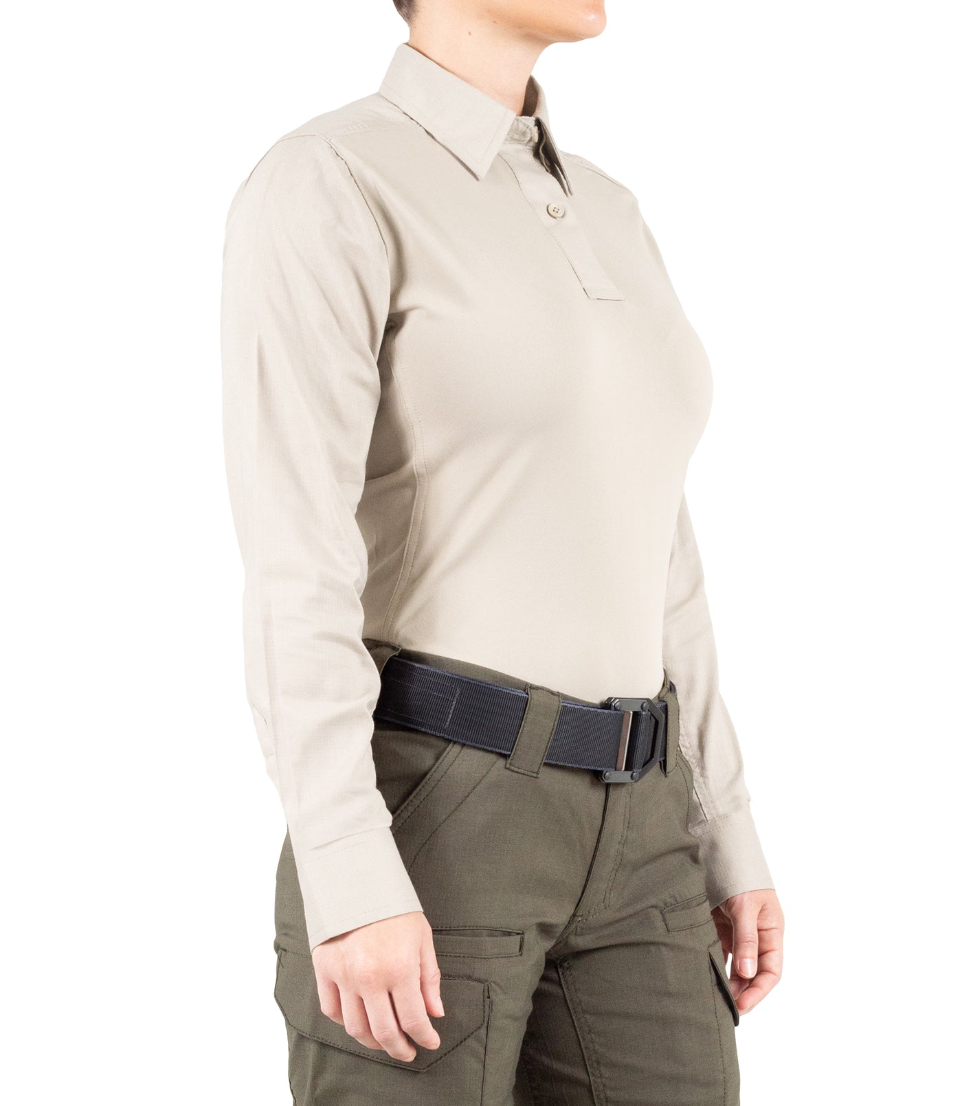 Side of Women's V2 Pro Performance Shirt in Khaki