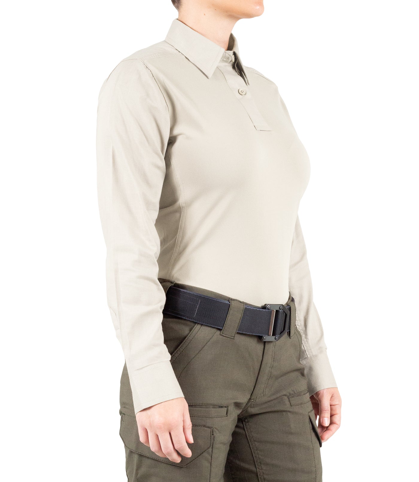 Side of Women's V2 Pro Performance Shirt in Silver Tan