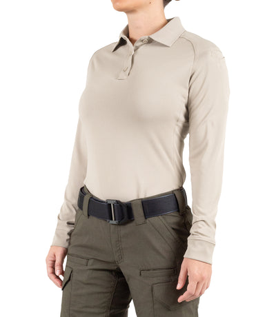 Side of Women's Performance Long Sleeve Polo in Khaki