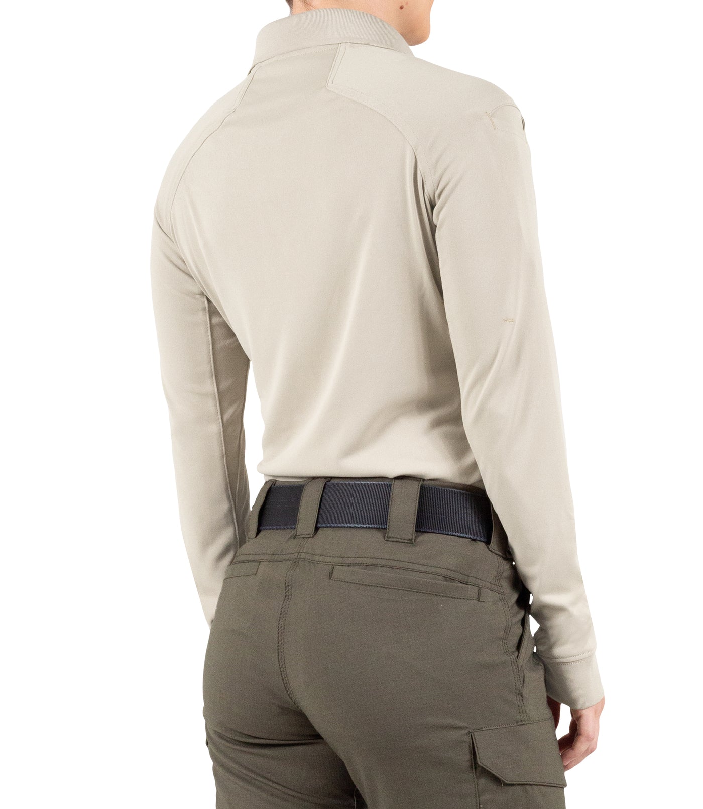 Side of Women's Performance Long Sleeve Polo in Silver Tan