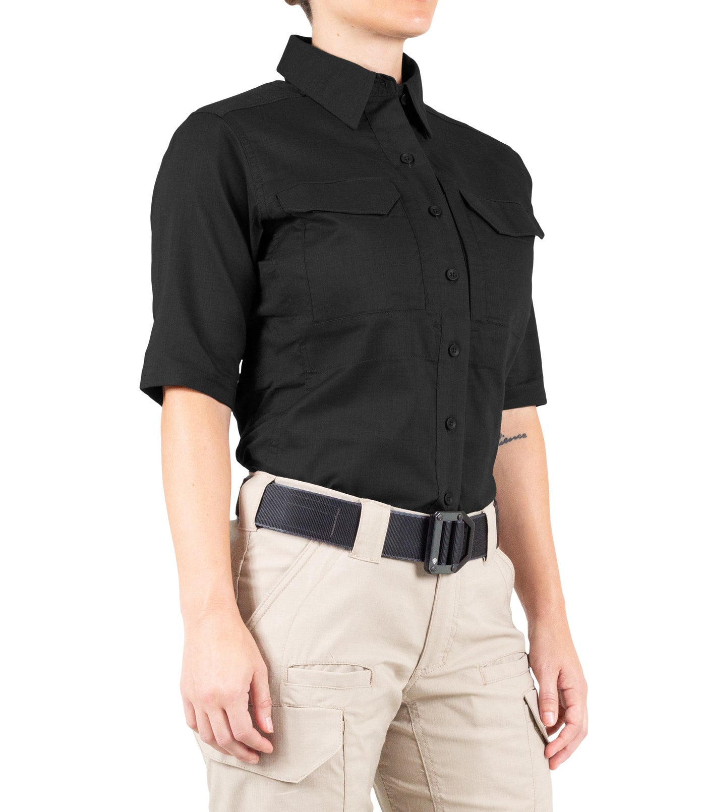 Side of Women's V2 Tactical Short Sleeve Shirt in Black