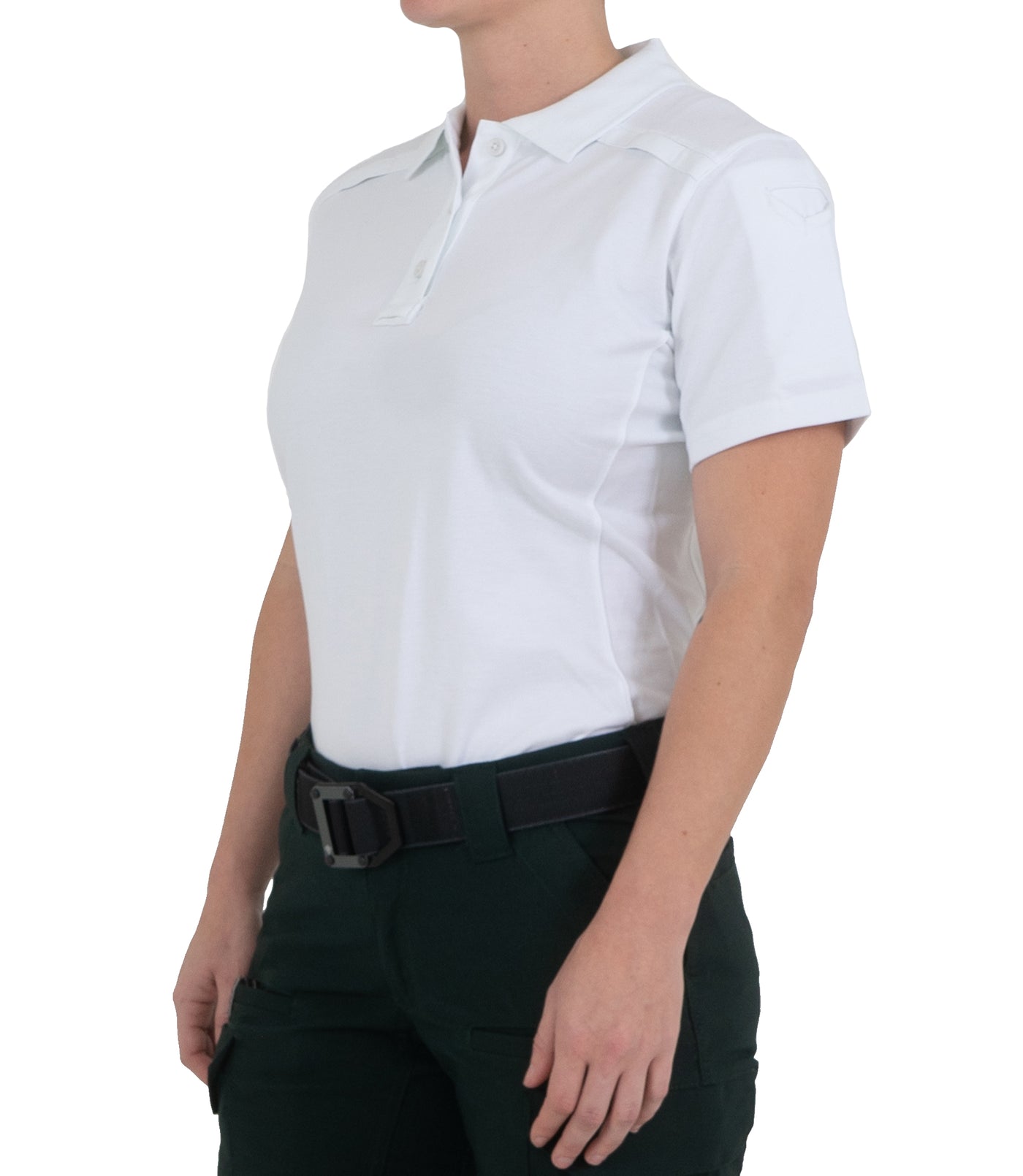 Side of Women's Cotton Short Sleeve Polo in White