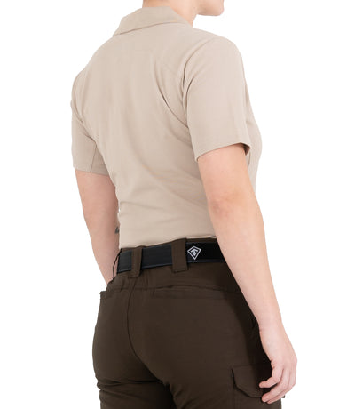 Side of Women's Cotton Short Sleeve Polo in Khaki