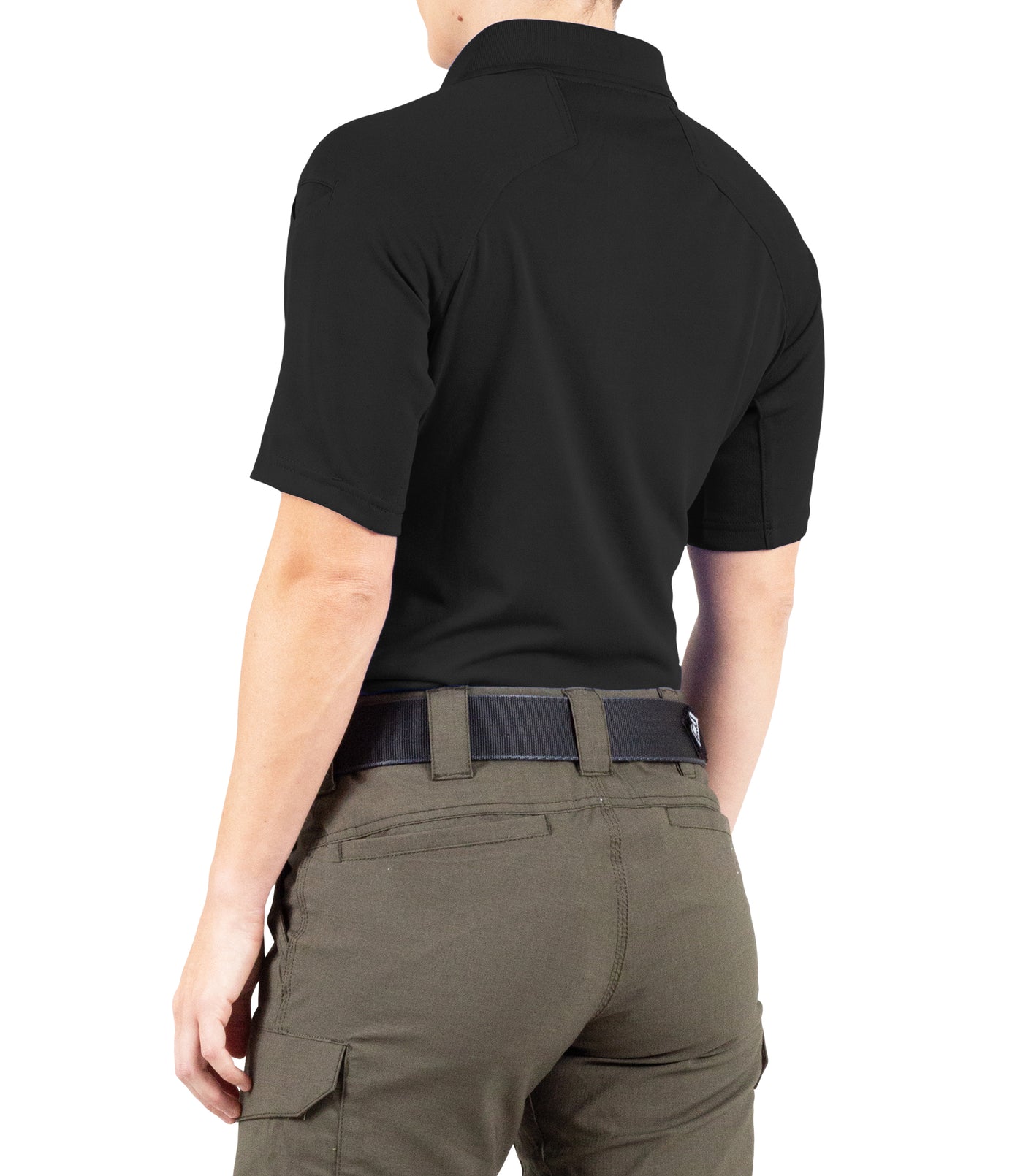 Side of Women's Performance Short Sleeve Polo in Black