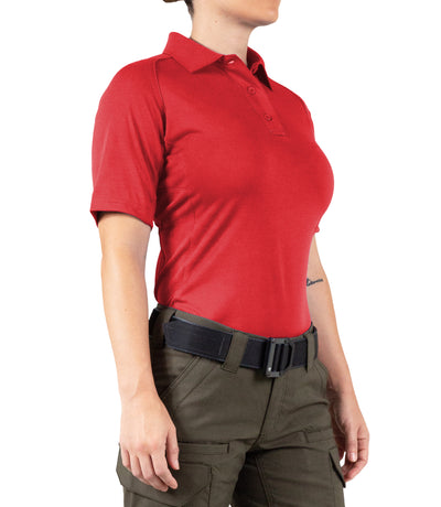 Side of Women's Performance Short Sleeve Polo in Red