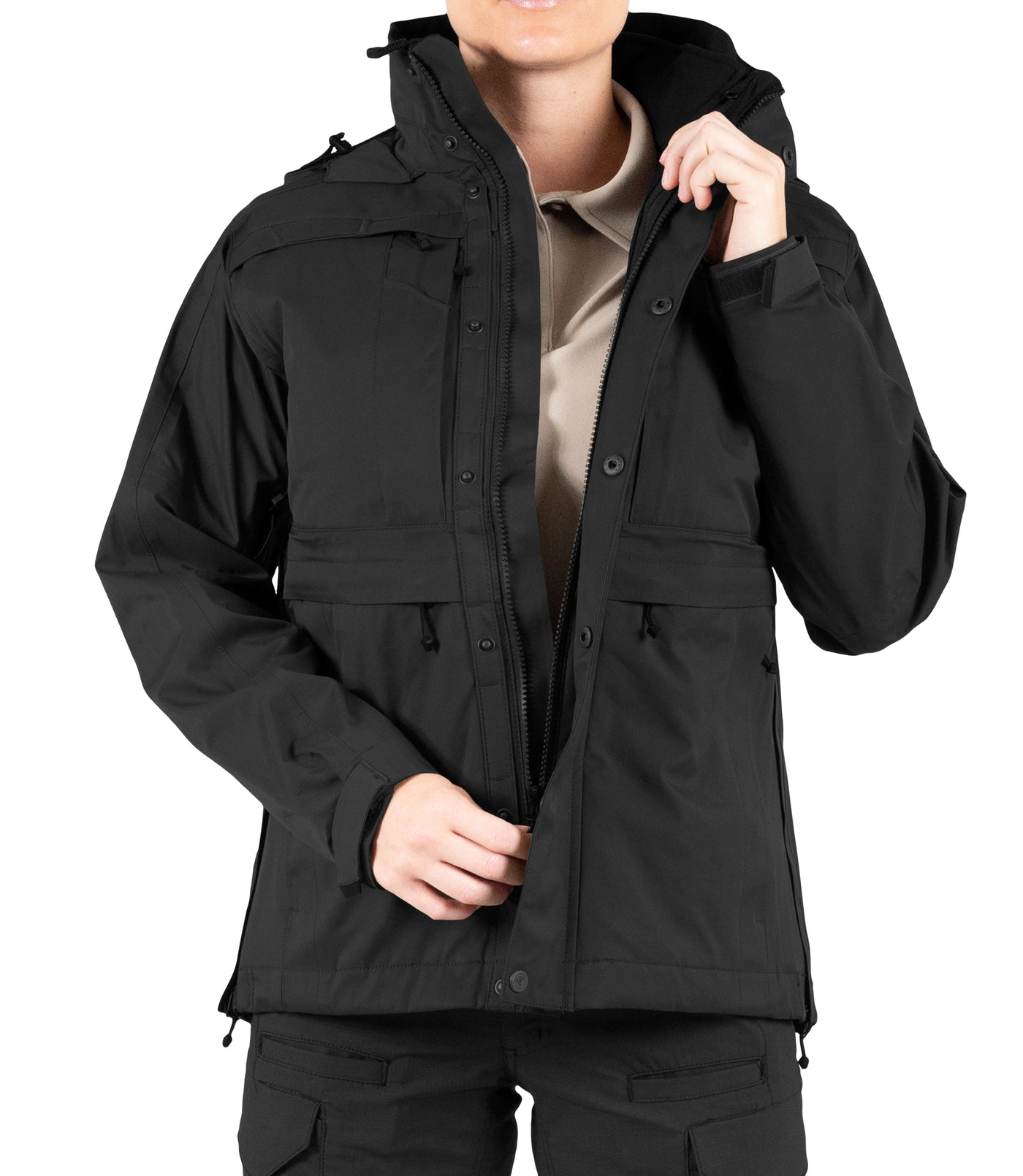 Front Zipper of Women’s Tactix System Parka in Black