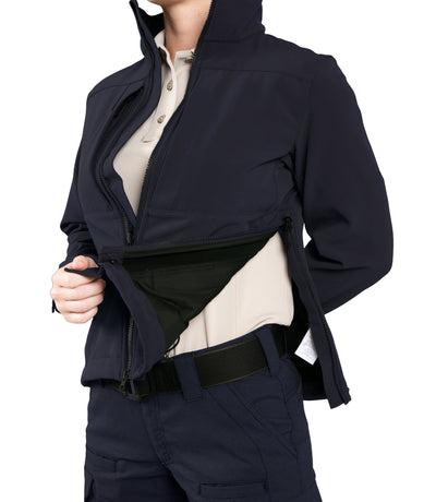 Side Zipper of Women’s Tactix Softshell Short Jacket in Midnight Navy