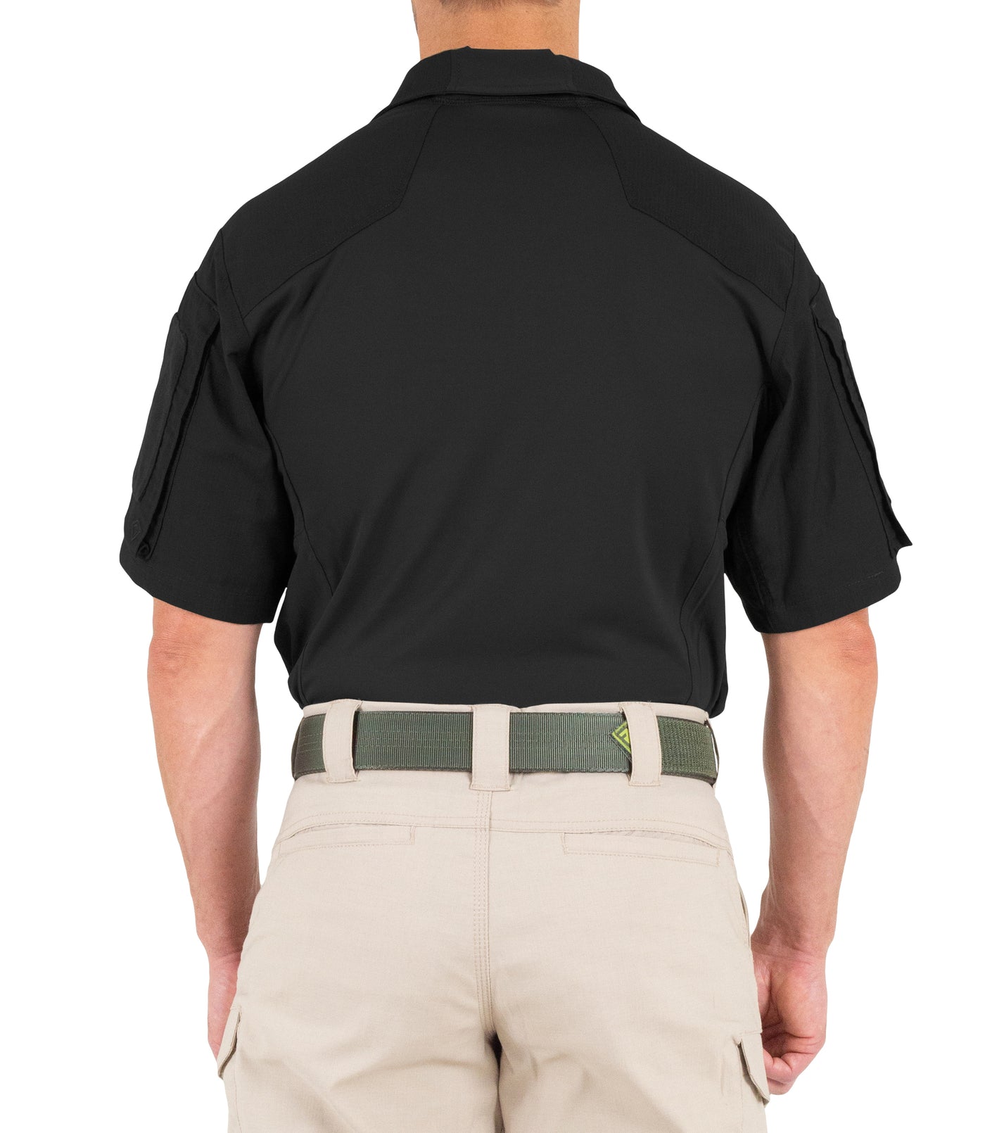 Back of Men's Defender Short Sleeve Shirt in Black