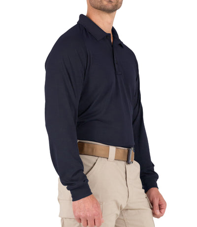 Side of Men's Performance Long Sleeve Polo in Midnight Navy