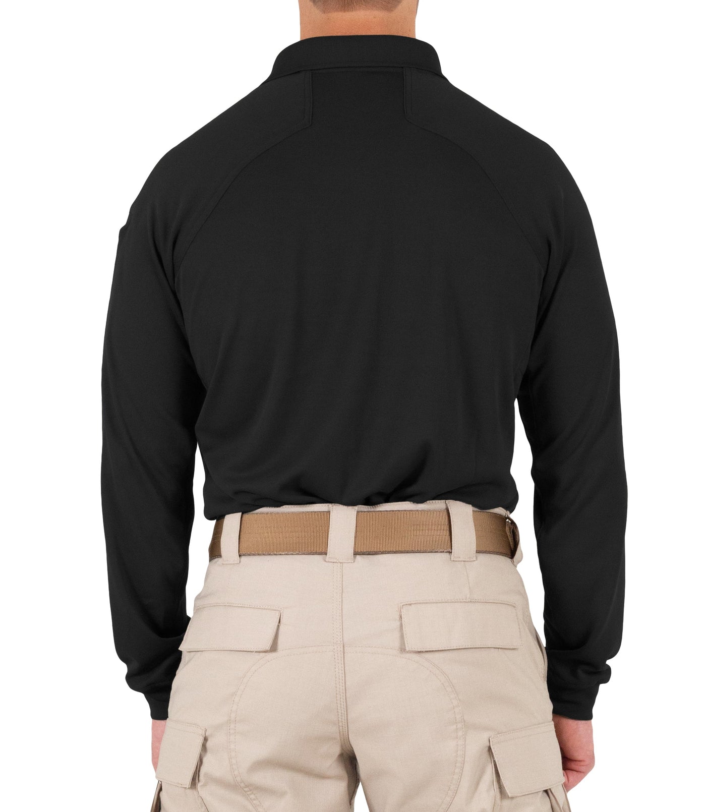 Back of Men's Performance Long Sleeve Polo in Black