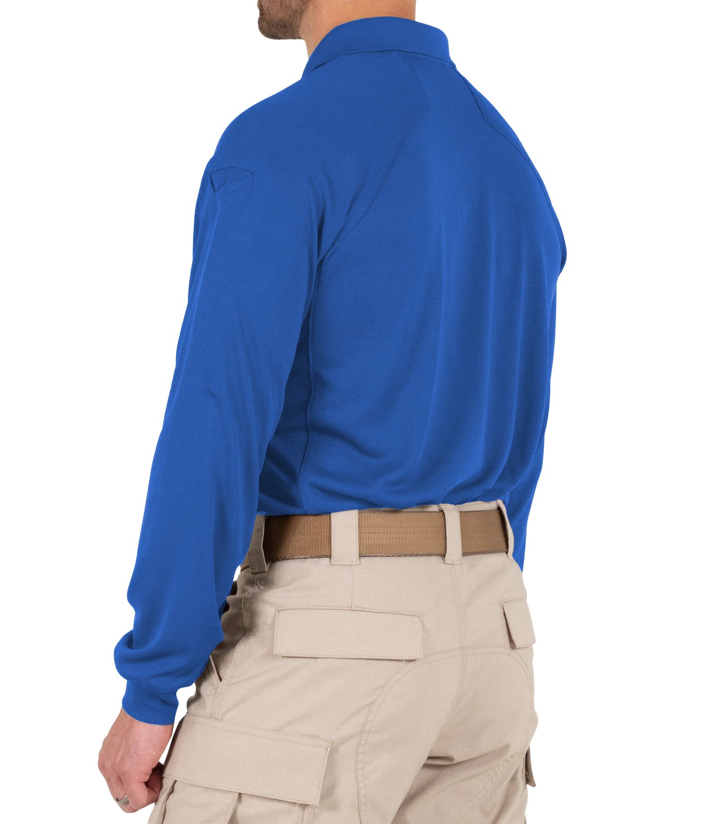 Side of Men's Performance Long Sleeve Polo in Academy Blue