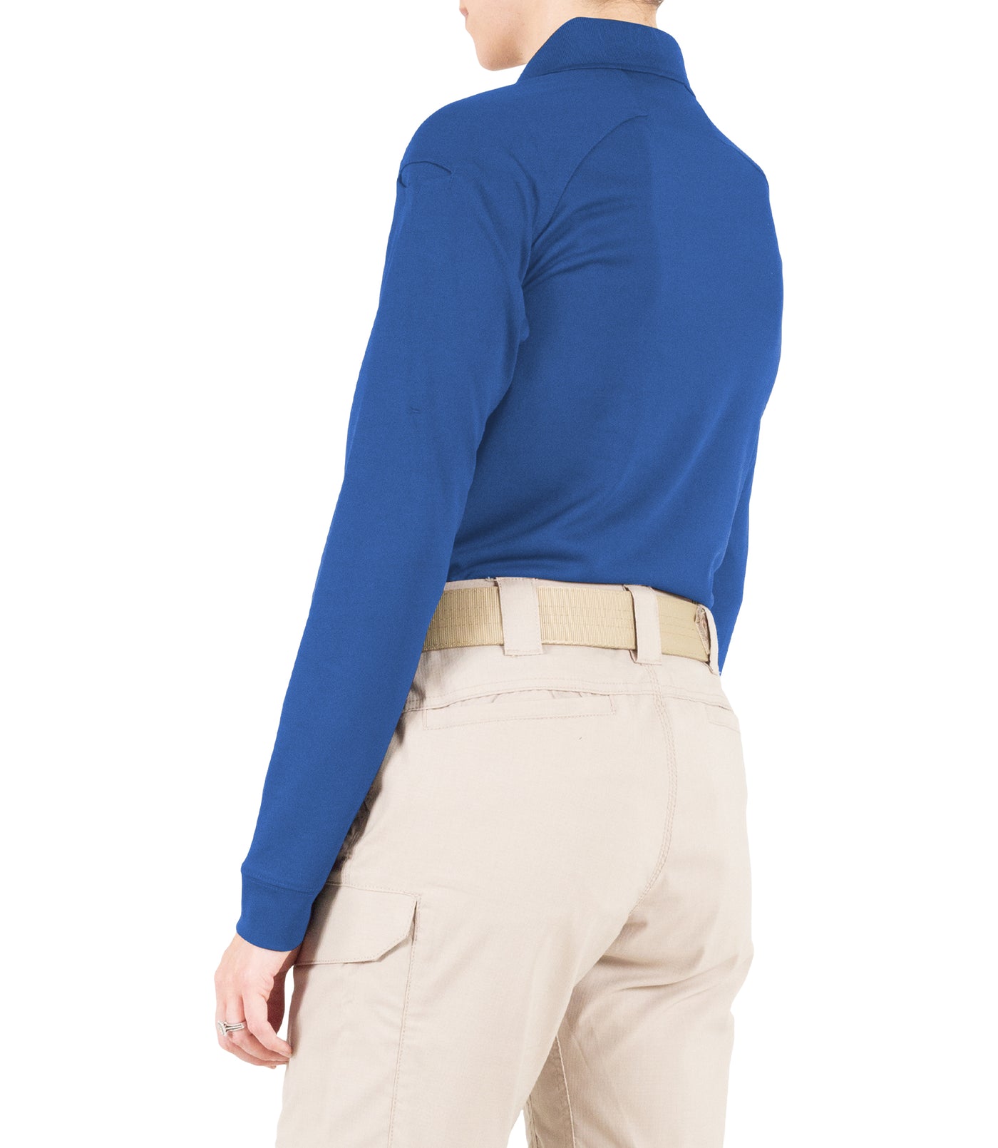 Side of Women's Performance Long Sleeve Polo in Academy Blue