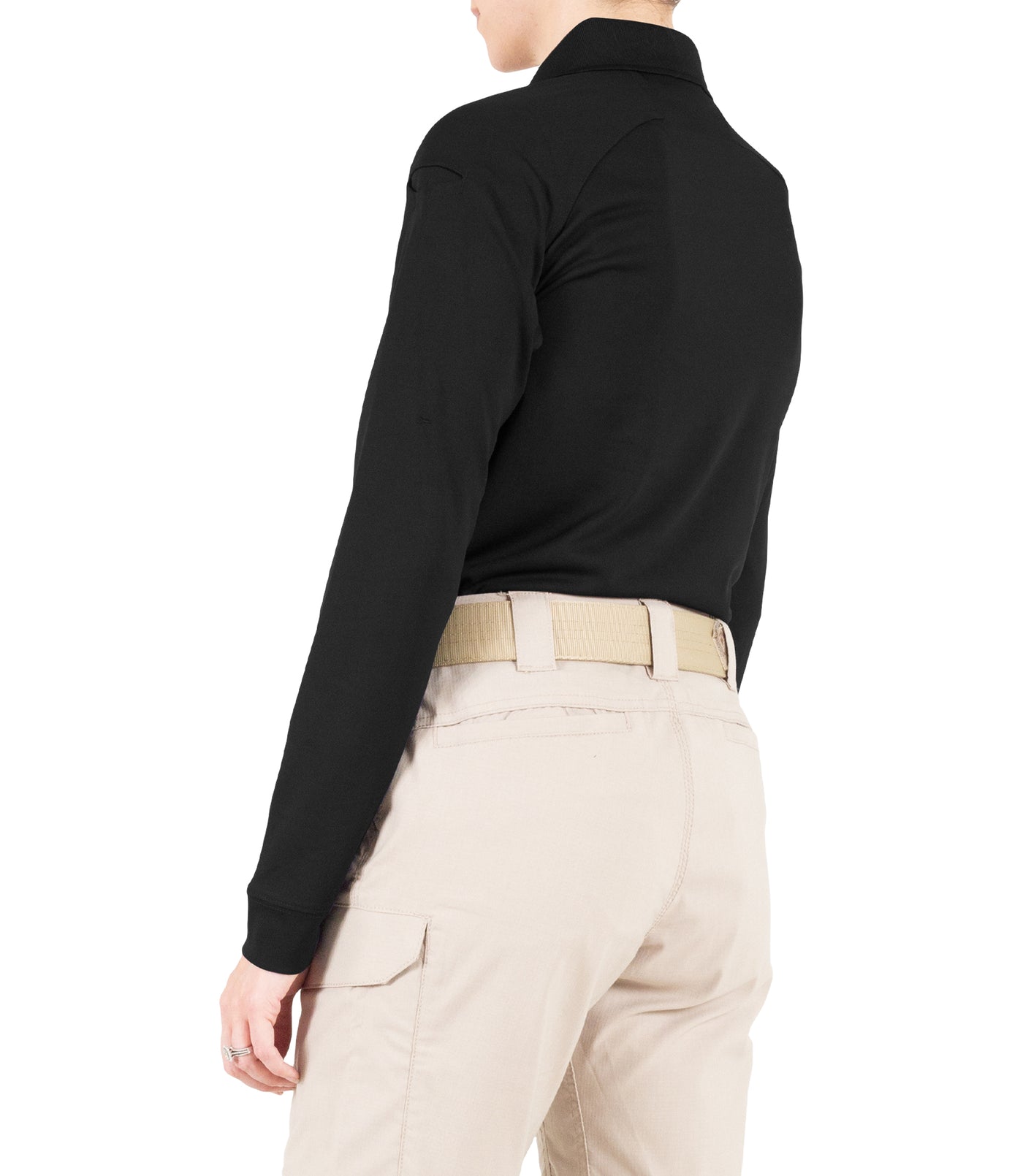 Side of Women's Performance Long Sleeve Polo in Black