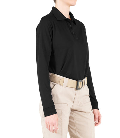 Side of Women's Performance Long Sleeve Polo in Black