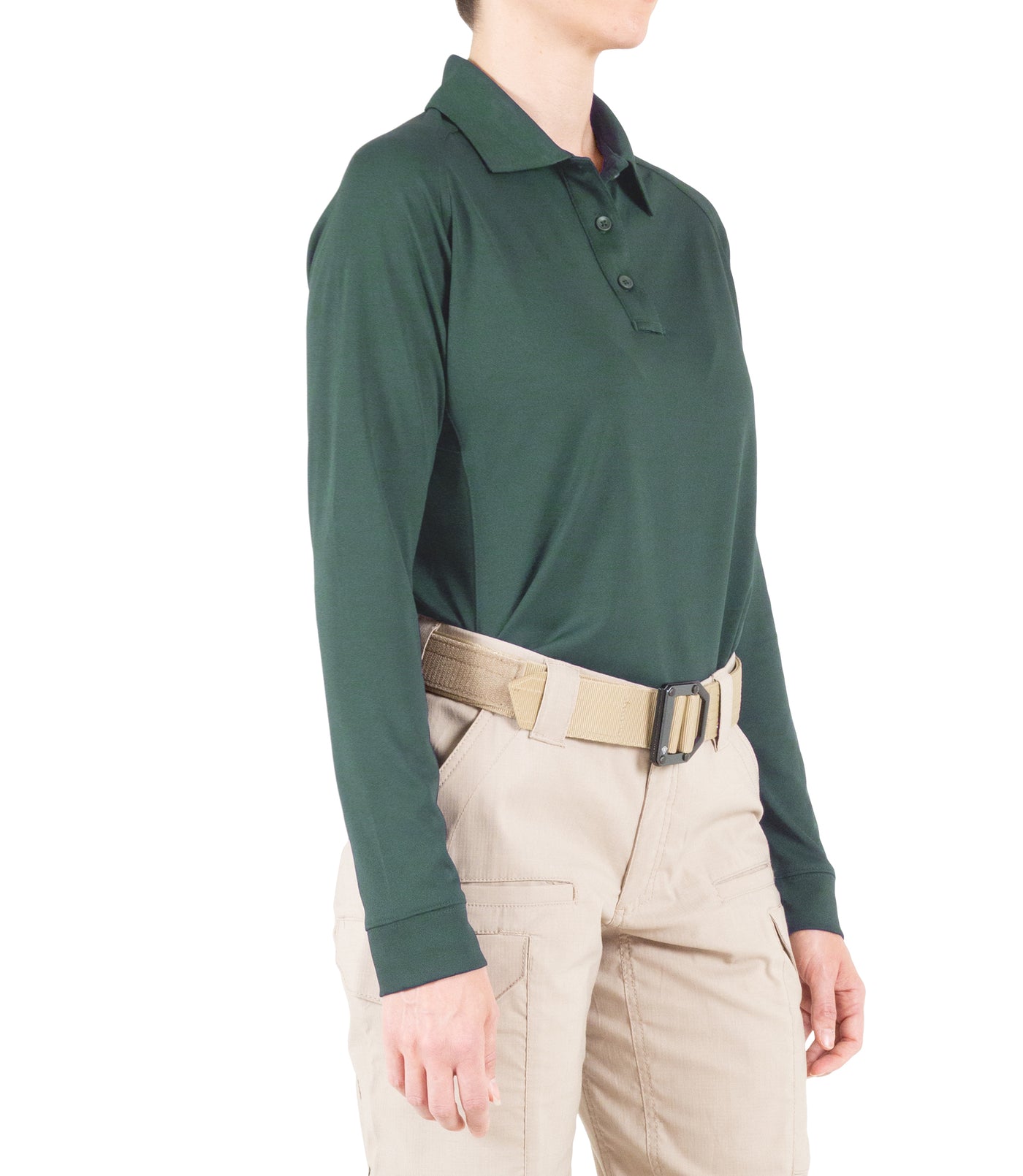 Side of Women's Performance Long Sleeve Polo in Spruce Green