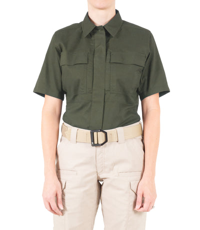 Front of Women's V2 BDU Short Sleeve Shirt in OD Green